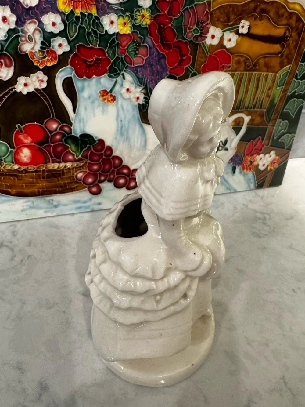Vintage 1940s-50s Japan White Ceramic Bonnet Girl Planter Vase Figurine - Picture 4 of 6